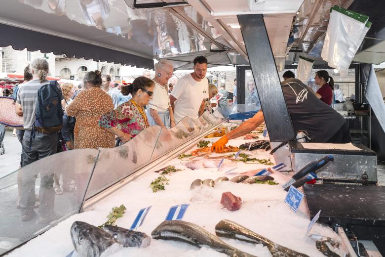 Queen Margrethe II of Denmark has taken up summer residence at the Cayx Castle, owned by the Danish royal family in the Lot department. True to form, we find her shopping in the Cahors market. France, Cahors on 17 July 2024. Photo by Patricia Huchot-Boissier/ABACAPRESS.COM