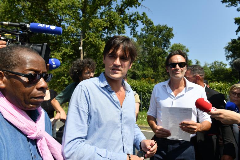 French actors Anthony Delon and Alain-Fabien Delon arrive at their father's property to attend a private funeral ceremony of late French actor Alain Delon La Brulerie in Douchy, central France, on August 24, 2024. French film legend Alain Delon has died at the age of 88, his three children told AFP in a statement on August 18, 2024, following a battle with ill health. Photo by Florian Poitout/ABACAPRESS.COM