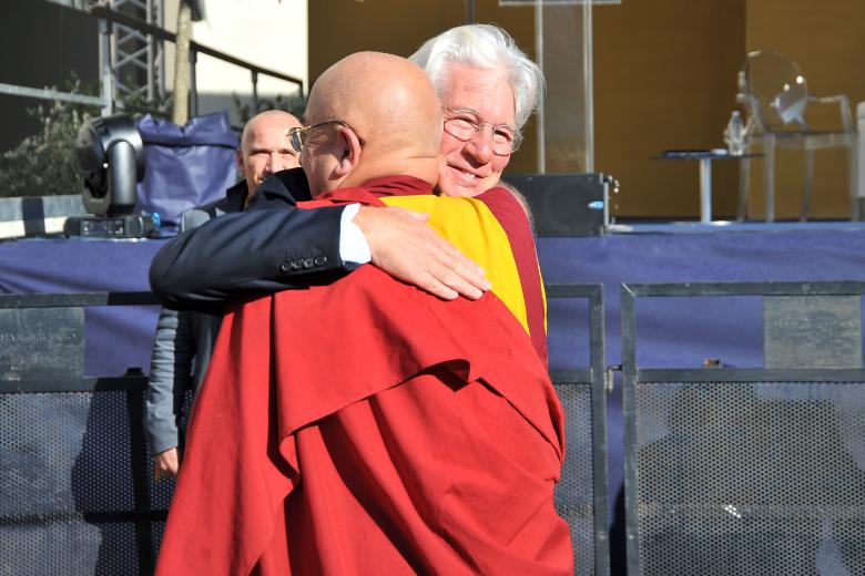 Dalai Lama and actor Richard Gere in Piazza dei Cavalieria during 3rd edition of Festival delle Religioni in Florence.