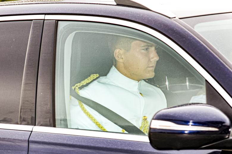 arriving at the wedding of Victoria López-quesada and Enrique Moreno de la Cova Ybarra in Algete, Madrid. August 31 2024