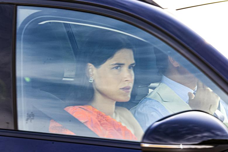 arriving at the wedding of Victoria López-quesada and Enrique Moreno de la Cova Ybarra in Algete, Madrid. August 31 2024