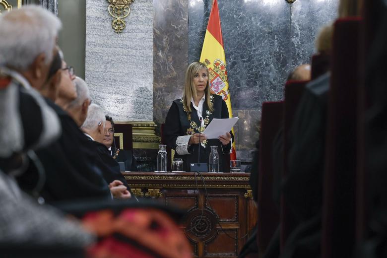 La presidenta del CGPJ Isabel Perelló, durante su intervención en el Tribunal Supremo