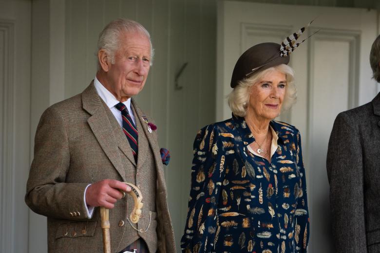 King Charles III arriving for the Braemar Gathering highland games at the Princess Royal and Duke of Fife Memorial Park held a short distance from the royals' summer retreat at the Balmoral estate in Aberdeenshire. Picture date: Saturday September 7, 2024. *** Local Caption *** .