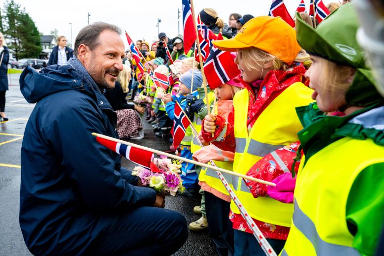 Crown Prince Haakon and Crown Princess Mette-Marit during a visit to Selbu middle school Bell School and Arsoya Fritidspark, on the first day of their three day visit to Sor-Trondelag region in Norway.