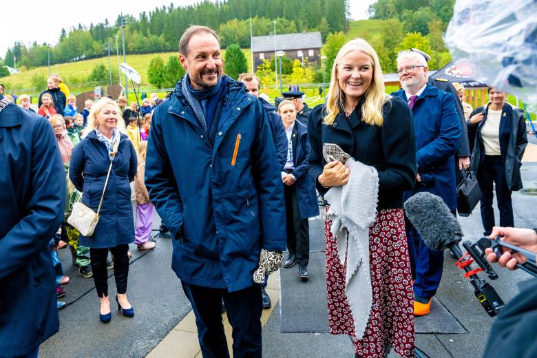 Crown Prince Haakon and Crown Princess Mette-Marit during a visit to Selbu middle school Bell School and Arsoya Fritidspark, on the first day of their three day visit to Sor-Trondelag region in Norway.