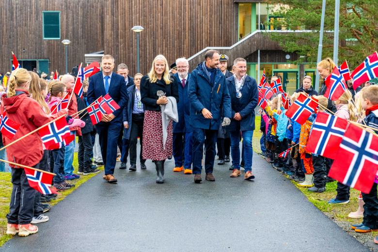 Crown Prince Haakon and Crown Princess Mette-Marit during a visit to Selbu middle school Bell School and Arsoya Fritidspark, on the first day of their three day visit to Sor-Trondelag region in Norway.