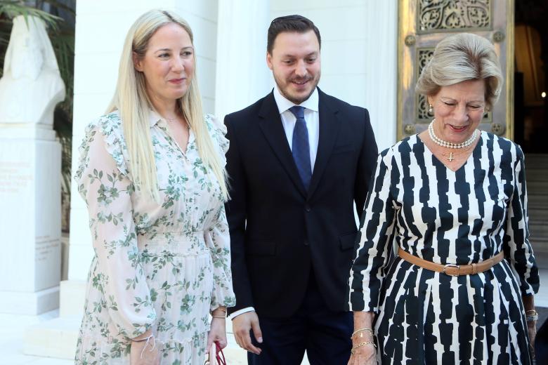 Princess Theodora of Greece with Matthew Kumar and her mother, Queen Anne-Marie of Greece met with Orthodox Archbishop in his office.