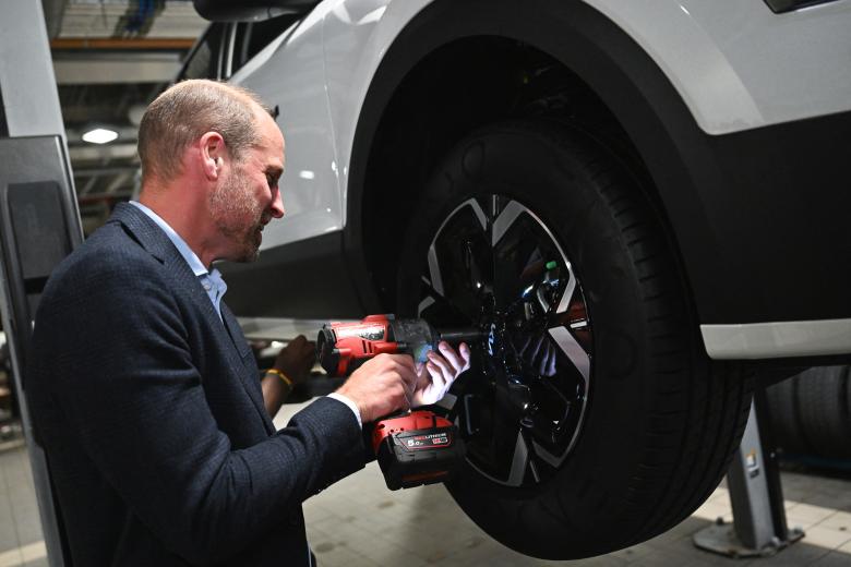 The Prince of Wales talking to a worker during a visit to the 2023 Earthshot Prize Finalist, ENSO, in Brentford, west London, as they announce a pioneering new strategic partnership with Uber across the UK and USA. The London-based start-up, which was a Finalist in the 2023 "Clean Our Air" category, creates tyres specifically designed for electric vehicles that are more sustainable and reduce harmful tyre pollution, leading to cleaner air for everyone. Picture date: Tuesday October 1, 2024. *** Local Caption *** .