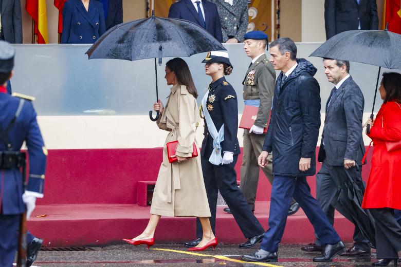 Spanish Queen Letizia with Princess Leonor attending a military parade during the known as Dia de la Hispanidad, Spain's National Day, in Madrid, on Saturday 12, October 2024.