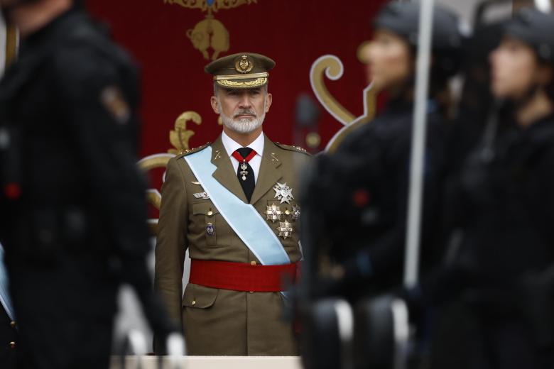 El Rey Felipe, durante el desfile del Día de la Fiesta Nacional