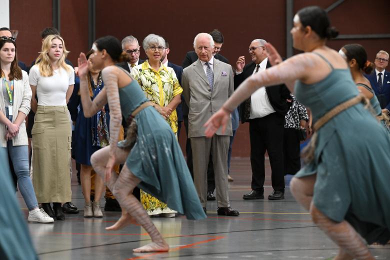 King Charles III during a visit to the National Centre of Indigenous Excellence in Sydney to meet Aboriginal and Torres Strait Islander community representatives, on day three of the royal visit to Australia and Samoa. Picture date: Tuesday October 22, 2024. *** Local Caption *** .