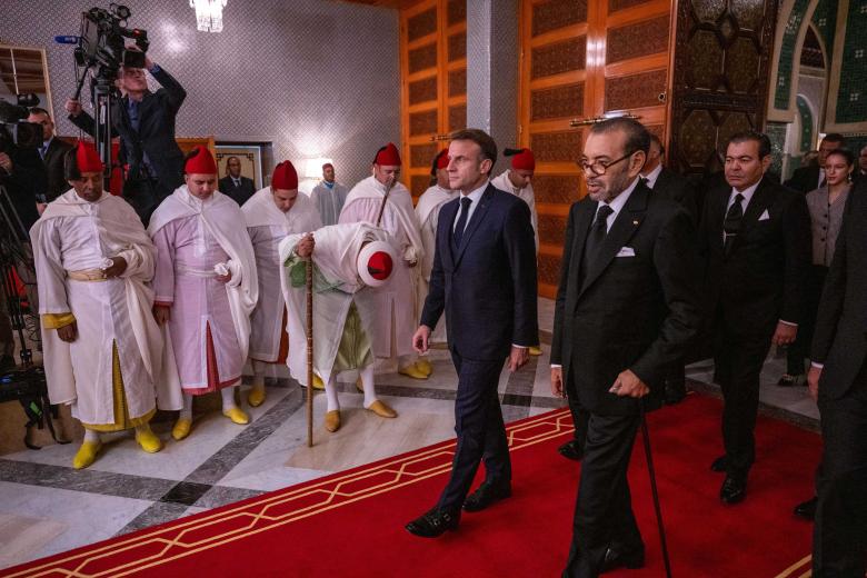 Morocco's King Mohammed VI and French President Emmanuel Macron attending signing ceremony in Rabat, Morocco, on October 28, 2024, on the first day of the French president‚Äôs State Visit to the Kingdom.