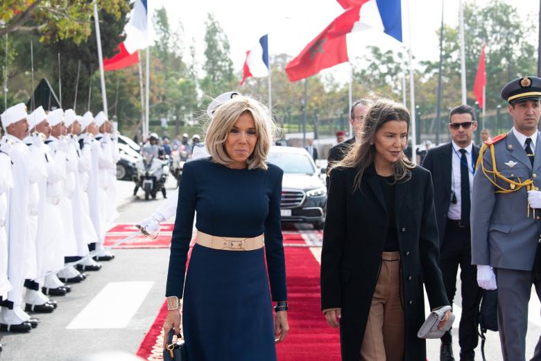 Brigitte Macron and Lalla Meryem, Princess of Morocco in Rabat during a official visit to Morocco on October 29, 2024.