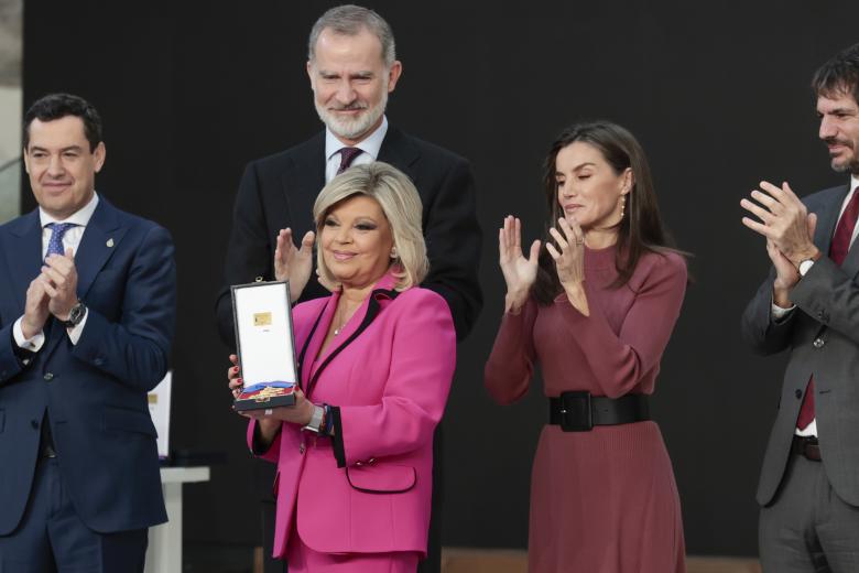 Spain King Felipe VI,Queen Letizia,Terelu Campos,  during delevery of Gold Medals for Merit in Fine Arts in Sevilla on Wednesday, 27 November 2024.