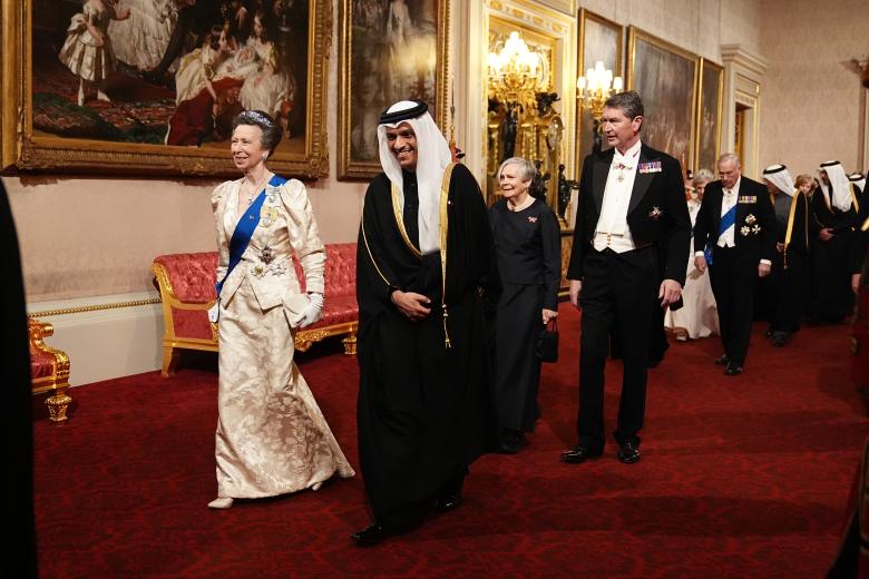 Mandatory Credit: Photo by Aaron Chown/WPA Pool/Shutterstock (14965787aj)
The Viscountess Hood and The Prince of Wales make their way along the East Gallery to attend the state banquet for the Emir of Qatar Sheikh Tamim bin Hamad Al Thani at Buckingham Palace, London, during his state visit to the UK.
Emir of Qatar, Sheikh Tamim bin Hamad Al Thani State Visit to London, UK - 03 Dec 2024 *** Local Caption *** .