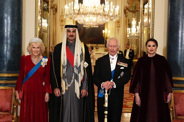 Queen Camilla ahead of a state banquet at Buckingham Palace, London, during the Emir of Qatar's state visit to the UK. Picture date: Tuesday December 3, 2024. *** Local Caption *** .