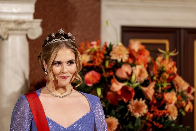 King Willem-Alexander, Queen Maxima, Princess Amalia, president Marcelo Rebelo de Sousa during the State Banquet in Amsterdam on the first day of the two day state visit of Portugal to the Netherlands.