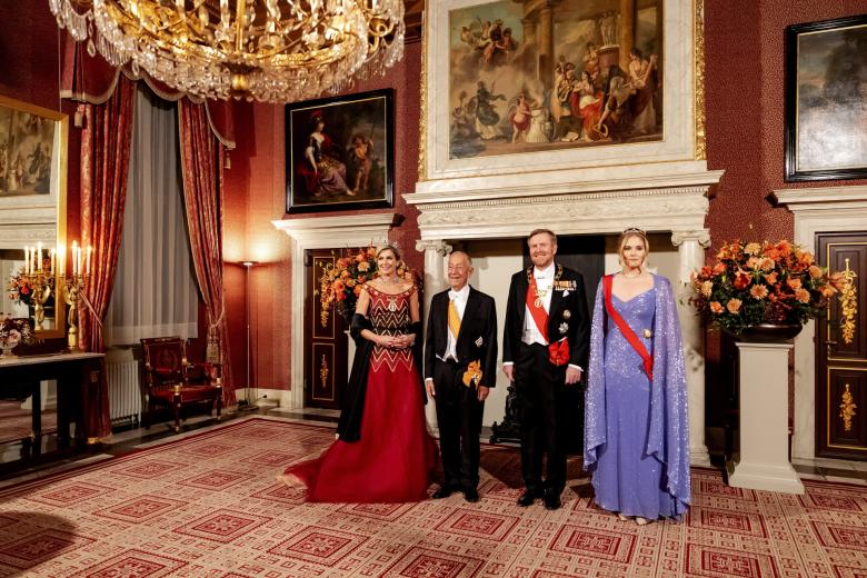 King Willem-Alexander, Queen Maxima, Princess Amalia, president Marcelo Rebelo de Sousa during the State Banquet in Amsterdam on the first day of the two day state visit of Portugal to the Netherlands.