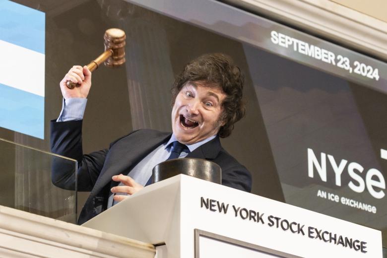 El presidente argentino, Javier Milei, durante su visita a la Bolsa de Nueva York (NYSE)