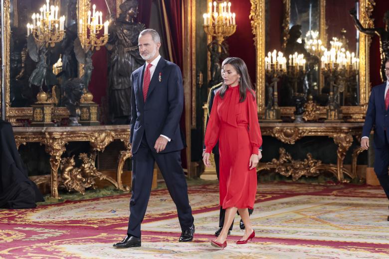 Spanish King Felipe VI and Queen Letizia  attending a reception at RoyalPalace during the known as Dia de la Hispanidad, Spain's National Day, in Madrid, on Saturday 12, October 2024.