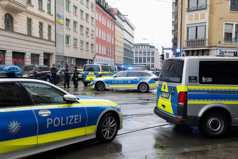 Police work at the scene where a car drove into a crowd in the southern German city of Munich on February 13, 2025 leaving several people injured, police said. Munich police said on social media platform X that "several people were injured" after "a car drove into a group of people" in the centre of the Bavarian state capital. (Photo by Michaela STACHE / AFP)