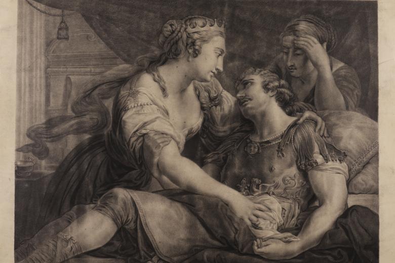 "Cleopatra y Marco Antonio moribundo" o "La muerte de Marco Antonio". Dibujo de Joaquín María Fernández de Córdoba y Vera de Aragón