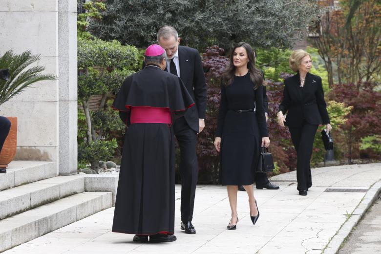Spanish King Felipe VI and Queen Letizia with Queen Sofia ttending book tribute to Pope Francisco in Madrid on Tuesday, 22 April 2025.