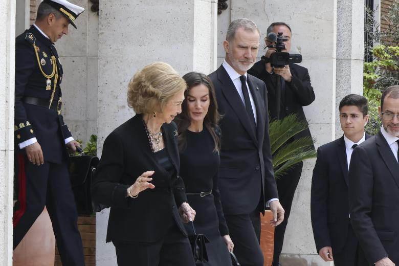 Spanish King Felipe VI and Queen Letizia with Queen Sofia ttending book tribute to Pope Francisco in Madrid on Tuesday, 22 April 2025.