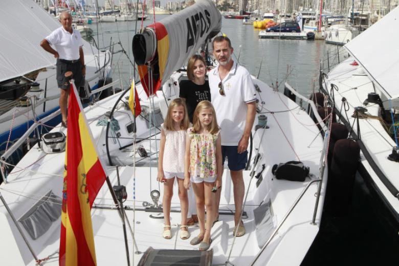 Spanish King Felipe VI and Queen Letizia with Princess Leonor and Infant Sofia de Borbon during a summer photo session at MariventPalace, Mallorca, on Monday 3rd August, 2015.