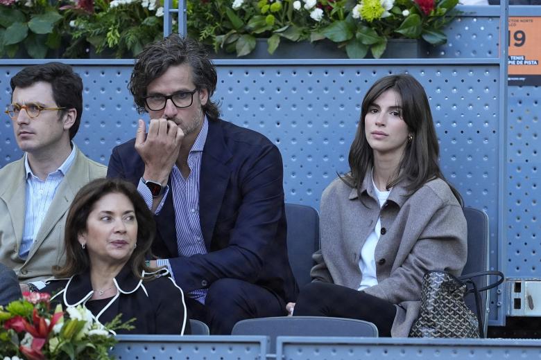 Feliciano Lopez and Sandra Gago are seen during the match between Jack Draper of Great Britain and Lorenzo Musetti of Italy during the Mutua Madrid Open 2025, ATP Masters 1000 and WTA 1000 tennis tournament, celebrated at Caja Magica on May 02, 2025 in Madrid, Spain.