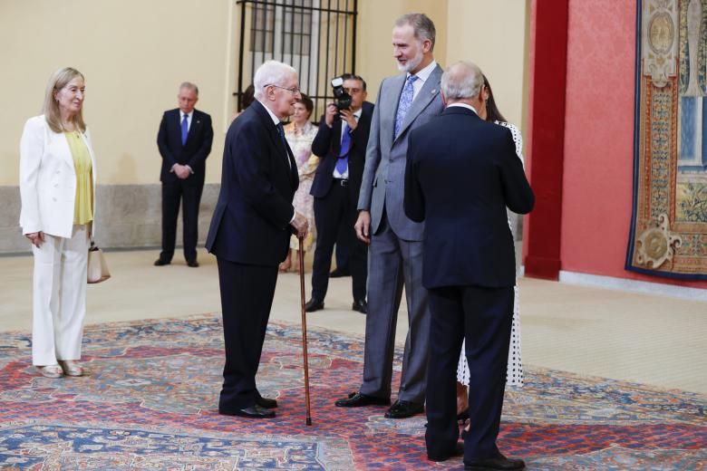 Spanish King Felipe VI and Letizia during a meeting with members of Patronato Princess Girona Foundation in Madrid on Thursday, 17 July 2025.