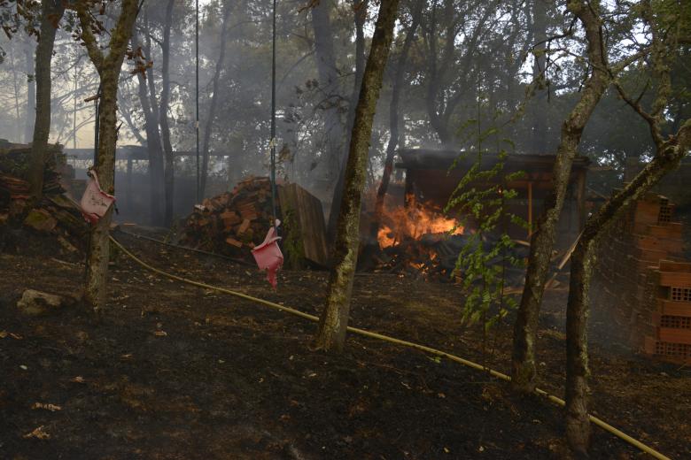 Extinción del incendio declarado a partir de la vía del tren en Seixalbo. Ourense 12/08/25. Foto Rosa Veiga
