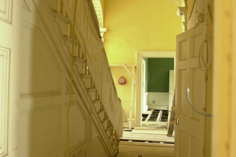 A reception room of the Grade II-listed Forest Lodge, in Windsor Great Park, Berkshire, a Georgian mansion once admired by both King George IV and King Edward VIII  which will soon be available for rent it was announced.   *...The 8 bedroomed house is currently undergoing   1.5 million restoration work to retain its fine period detail but will be ready for occupation in the autumn for   15,000 a month. It features original stonework, elaborate plaster cornices and ceiling decoration, exquisite marble fireplaces, Venetian windows and a half-barrel vaulted hallway ceiling and is worth an estimated   5.5 million.