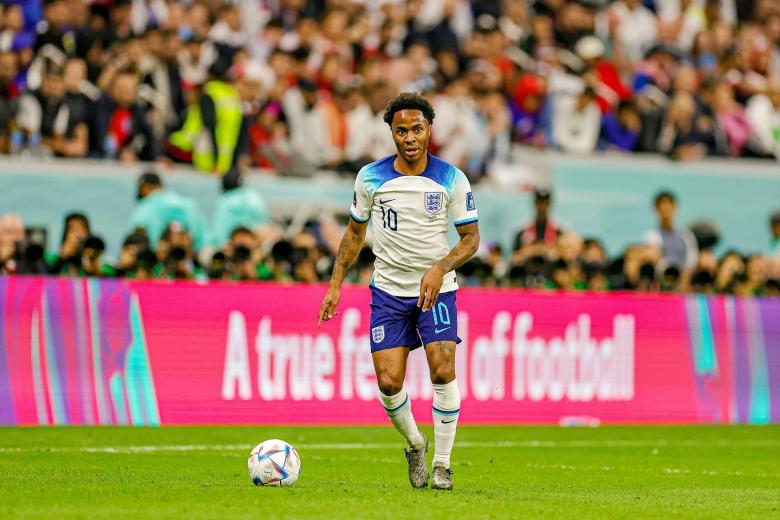 Raheem Sterling en el  partido contra Francia, en Qatar 2022