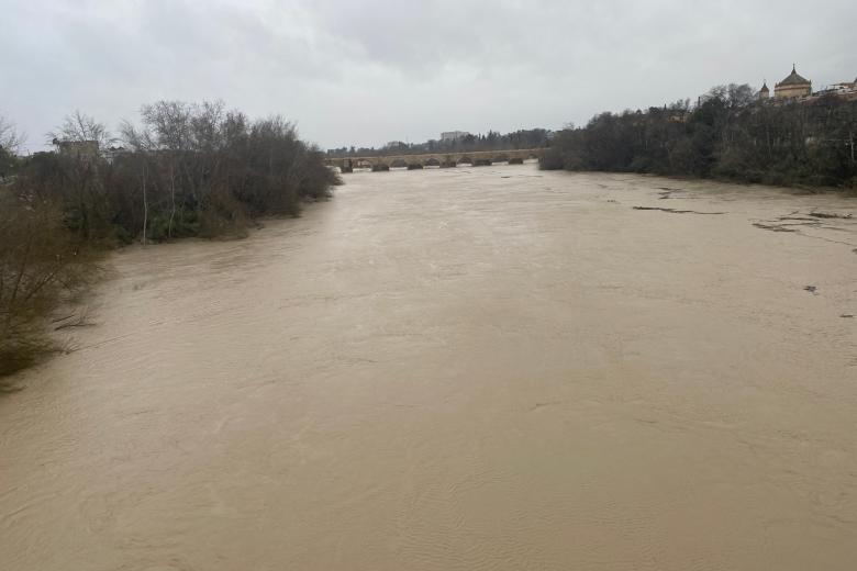 Río Guadalquivir a su paso por Córdoba tras la borrasca Leonardo