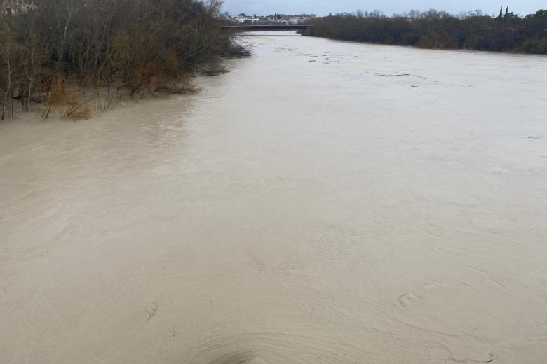 Río Guadalquivir a su paso por Córdoba tras la borrasca Leonardo
