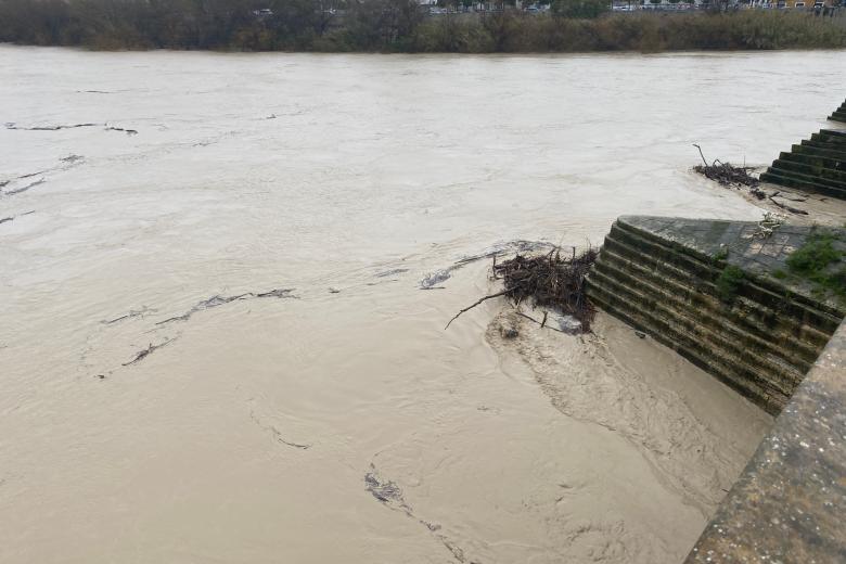 Río Guadalquivir a su paso por Córdoba tras la borrasca Leonardo