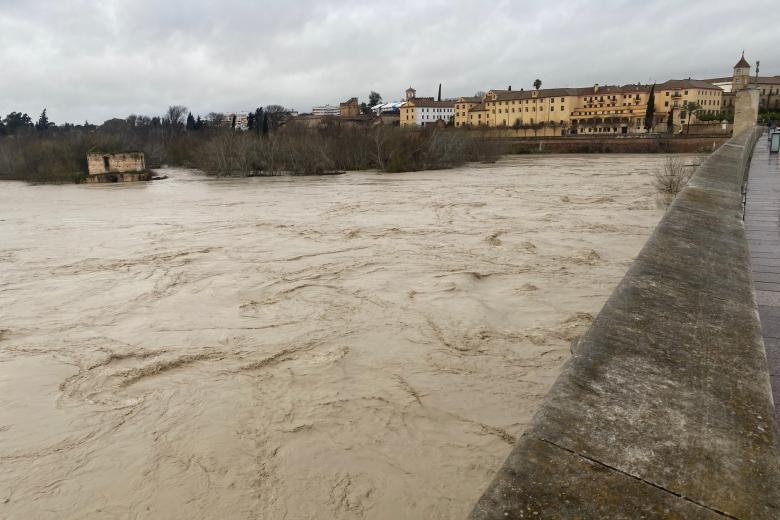 Río Guadalquivir a su paso por Córdoba tras la borrasca Leonardo