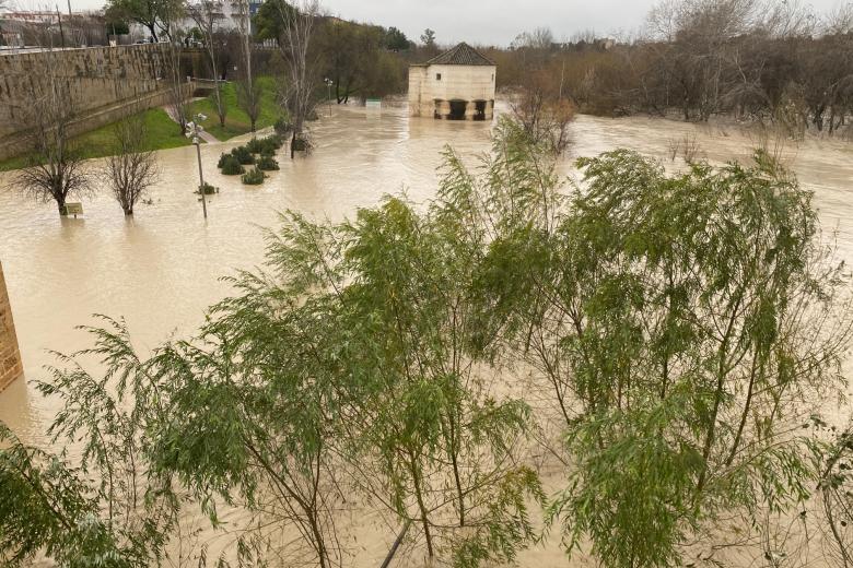 Río Guadalquivir a su paso por Córdoba tras la borrasca Leonardo