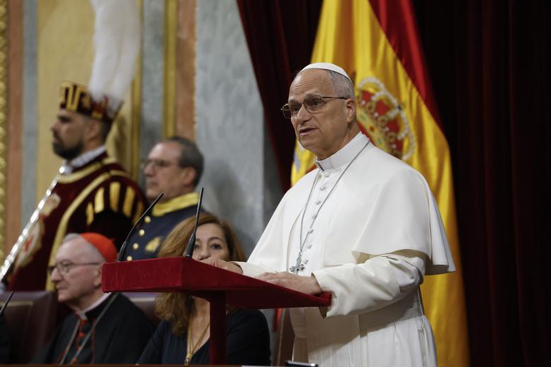 El Papa León XIV, durante su discurso en el Congreso de los Diputados
