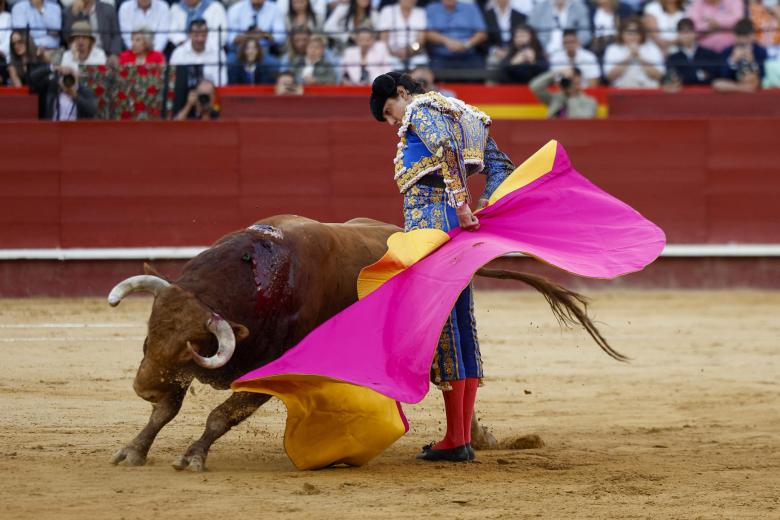 Roca Rey, con el capote ante ese mismo toro.