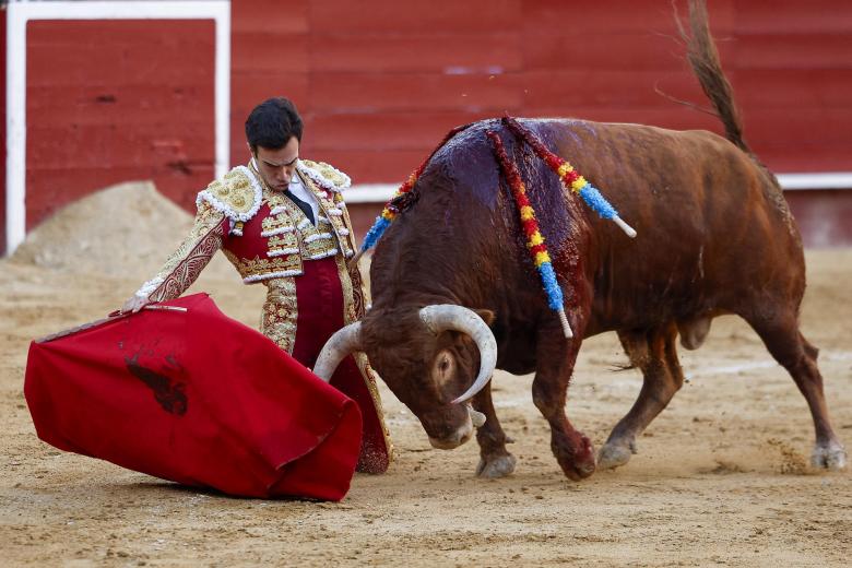 Tomás Rufo, de rodillas ante el tercero de la tarde.