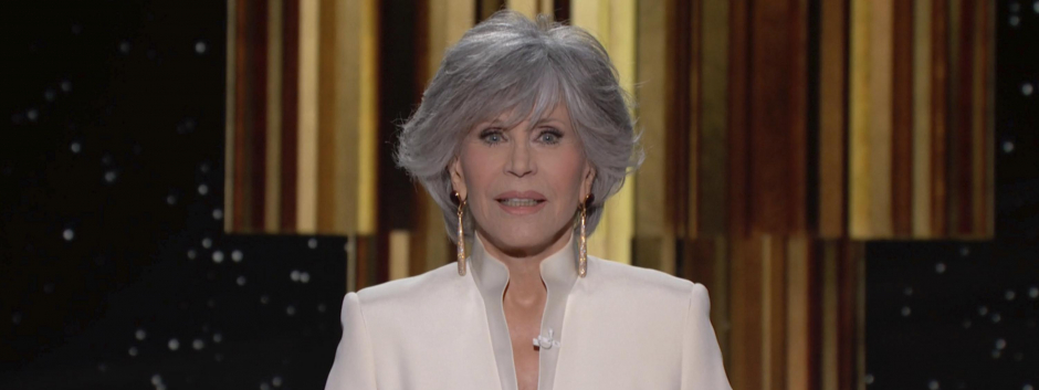 Actress Jane Fonda accepts the Cecil B. deMille Award at the Golden Globe Awards.