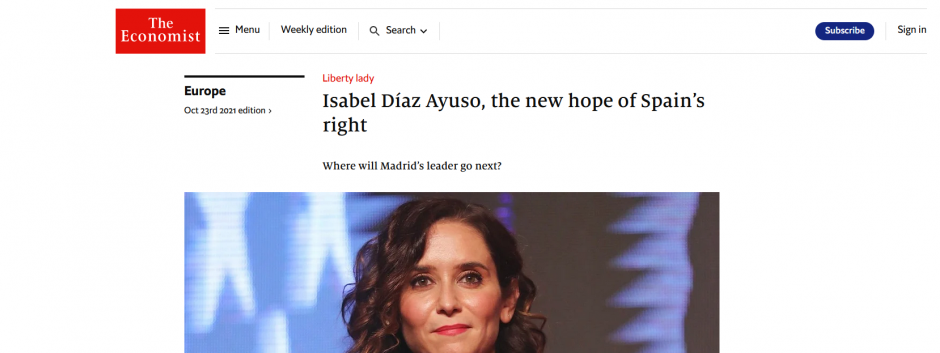 Isabel Díaz Ayuso, en la información de The Economist