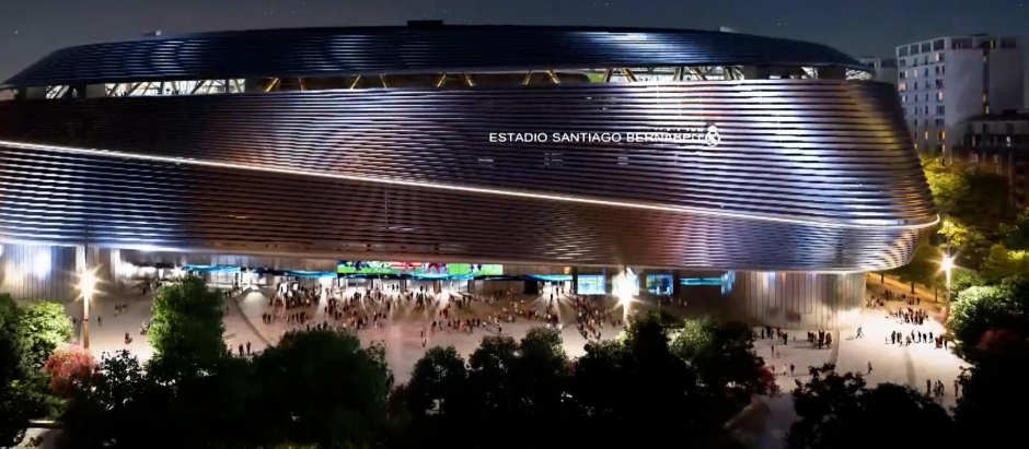 El nuevo Bernabéu iluminado
