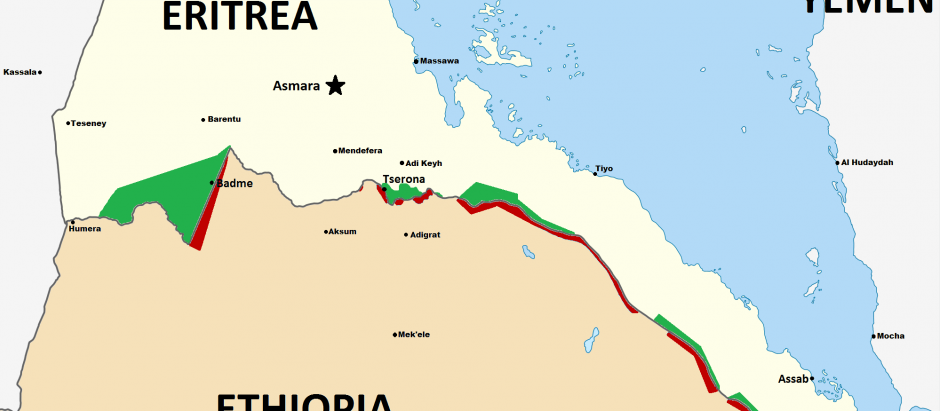 La Guerra entre Etiopía y Eritrea, mapa de 1998