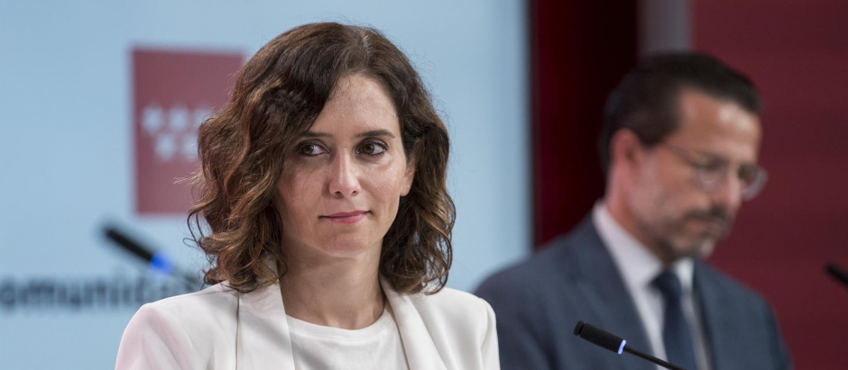 La presidenta de la Comunidad de Madrid, Isabel Díaz Ayuso, tras una rueda de prensa