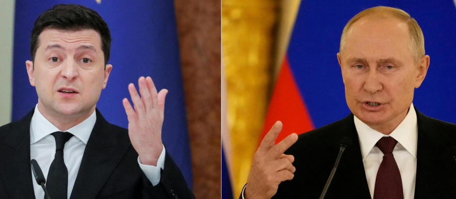 El presidente de Ucrania, Volodymyr Zelensky (Izq.) y Vladimir Putin (Der.)