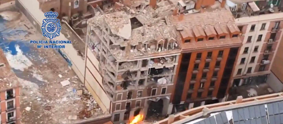 Imagen aérea de la explosión en la calle Toledo de Madrid de 2021.
