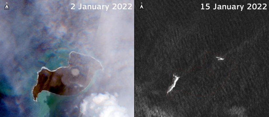 Unas imágenes satelitales muestran el antes y después de la isla tras la erupción
